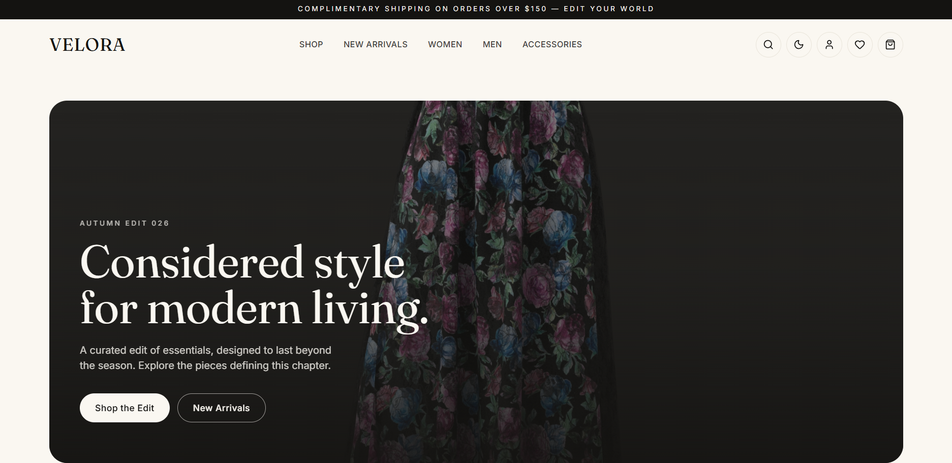 Velora E-Commerce interface preview